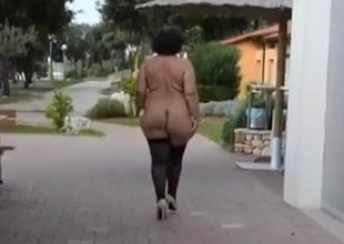Fat ass mature walking undressed in public